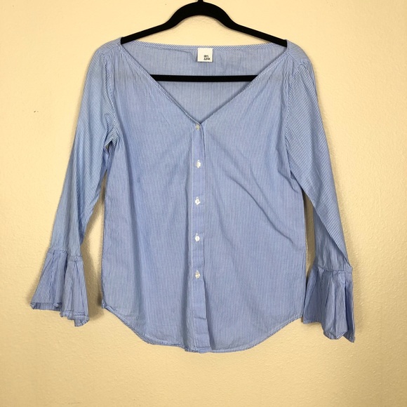iris & ink collarless button down blouse striped - Picture 8 of 8